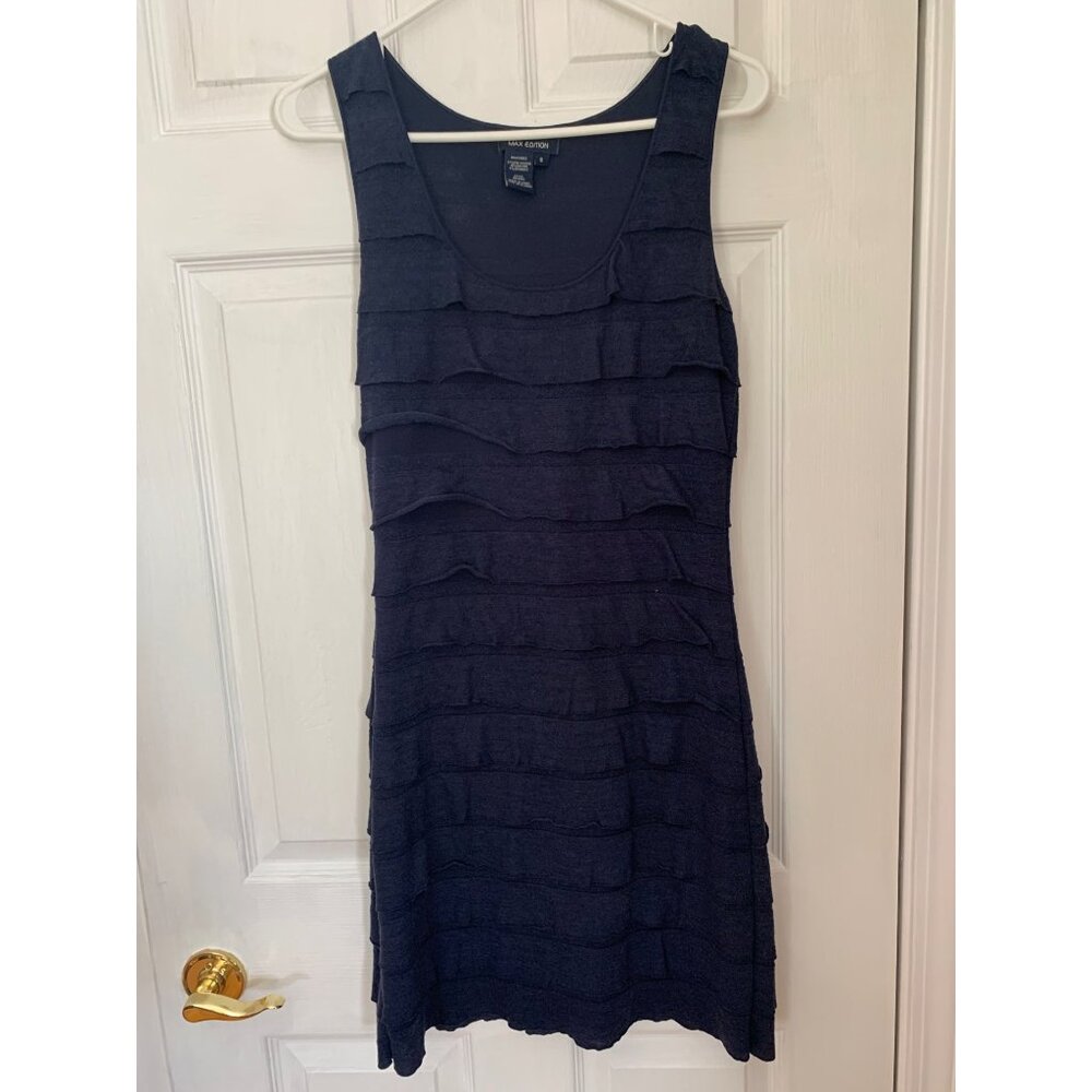 Max Edition Bodycon Mini Dress Womens Navy Small Sleevless Ruffle